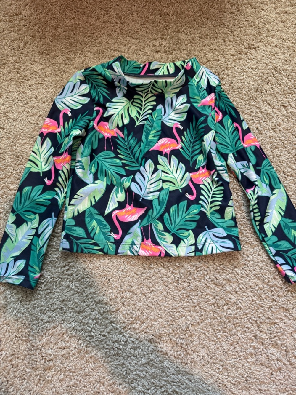 Carter's Navy Rash Guard Set with Pink Flamingos & Green Leaves - Picture 2 of 10